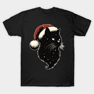 Retro cosmic christmas black cat T-Shirt
